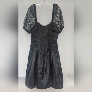 Vintage 80s Mayvens Of California Black Taffeta And Lace prom Dress Sz 9